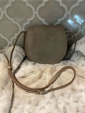 Taupe Genuine Leather Crossbody Saddle Bag - Minimalist Women's Shoulder Bag